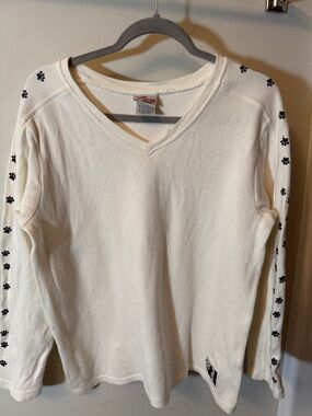 Disney Cream V-Neck Long Sleeve Top with Black Logo Accent